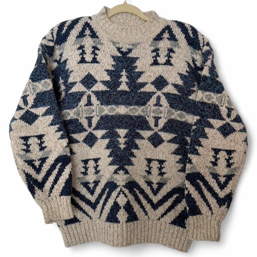 Vintage 90s Michelle Stuart Studio Aztec wool sweater size small